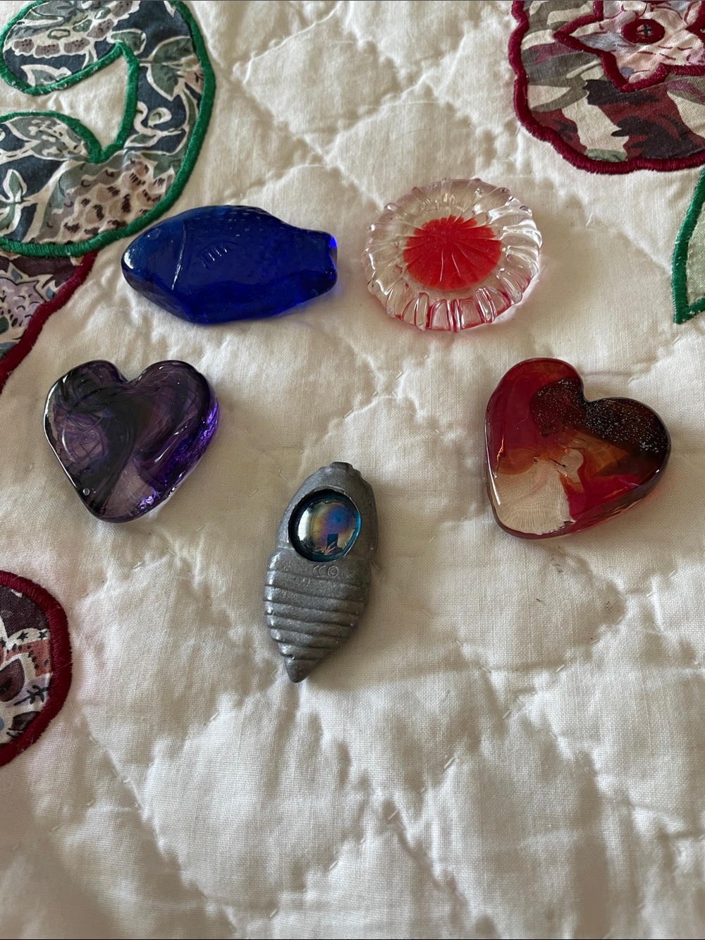 Handcrafted Glass Heart and Accent Shapes  - Purple, Blue, Red, Clear